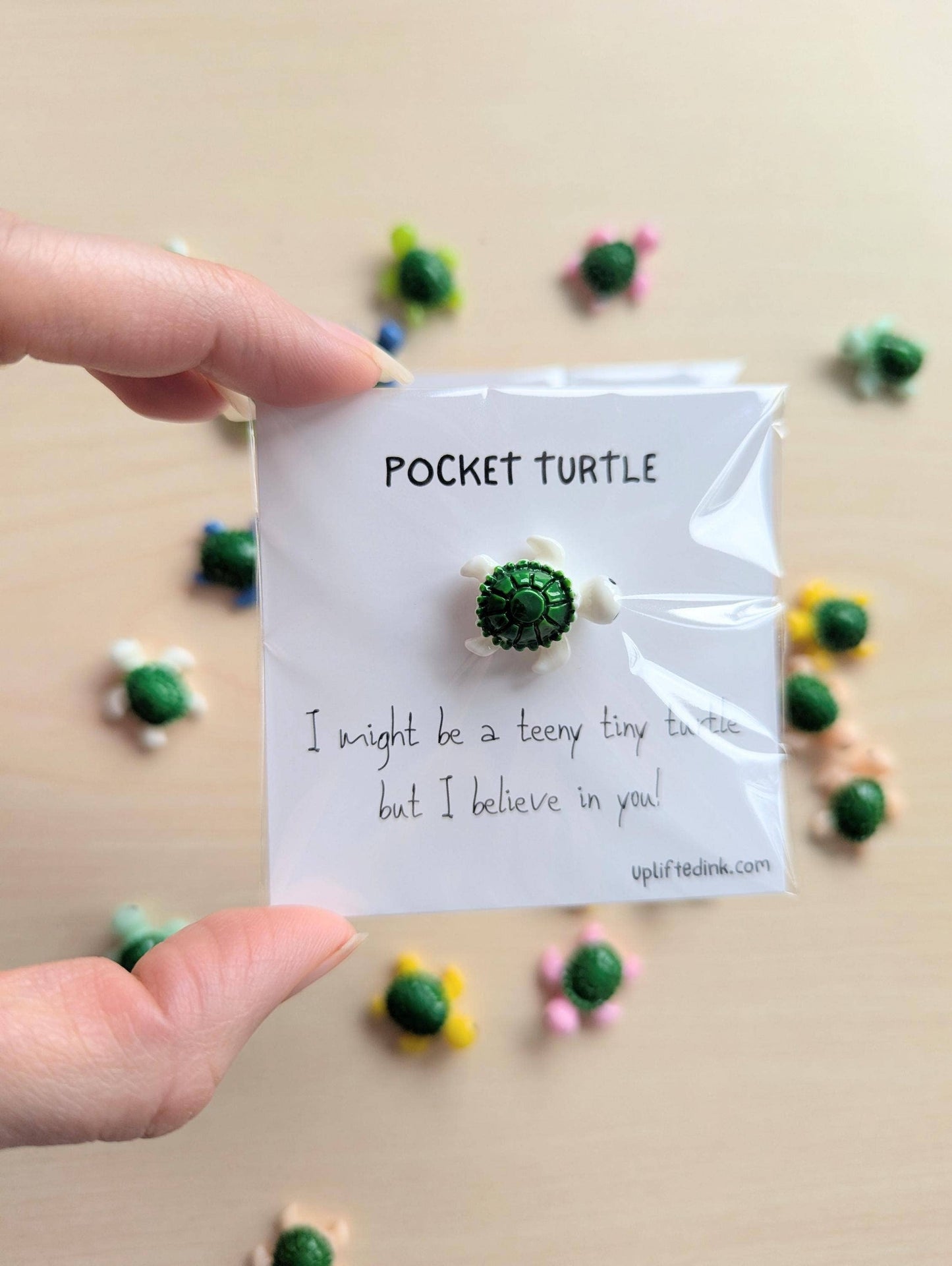 Uplifted Ink - Pocket Turtle Card with Motivational Message and Figurine: Small