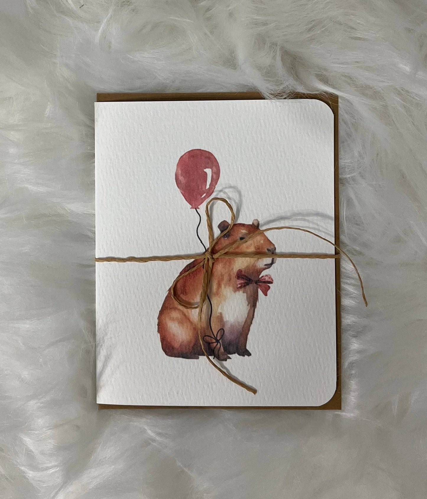 Paper Kuts - Watercolour Capybara With Red Balloon Birthday Card: Square