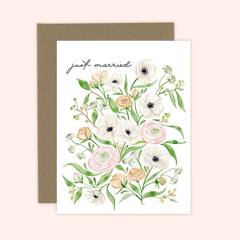 Almeida Illustrations - Just Married Flower Card: White