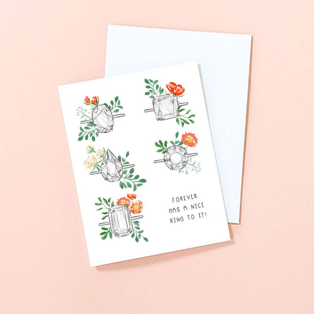 Almeida Illustrations - Floral Ring - Newly Engaged - Bridal Shower Engagement Card: White