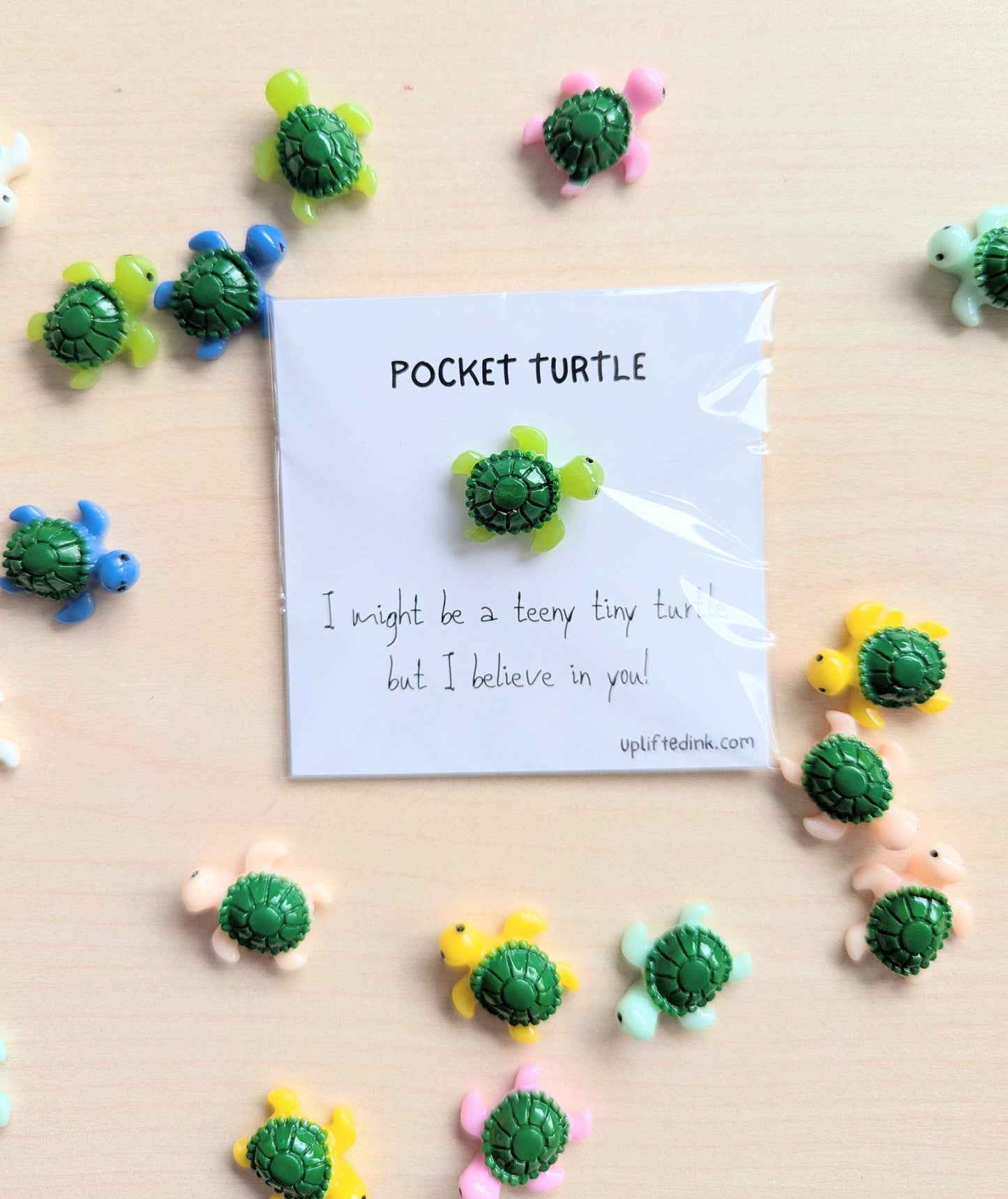 Uplifted Ink - Pocket Turtle Card with Motivational Message and Figurine: Small