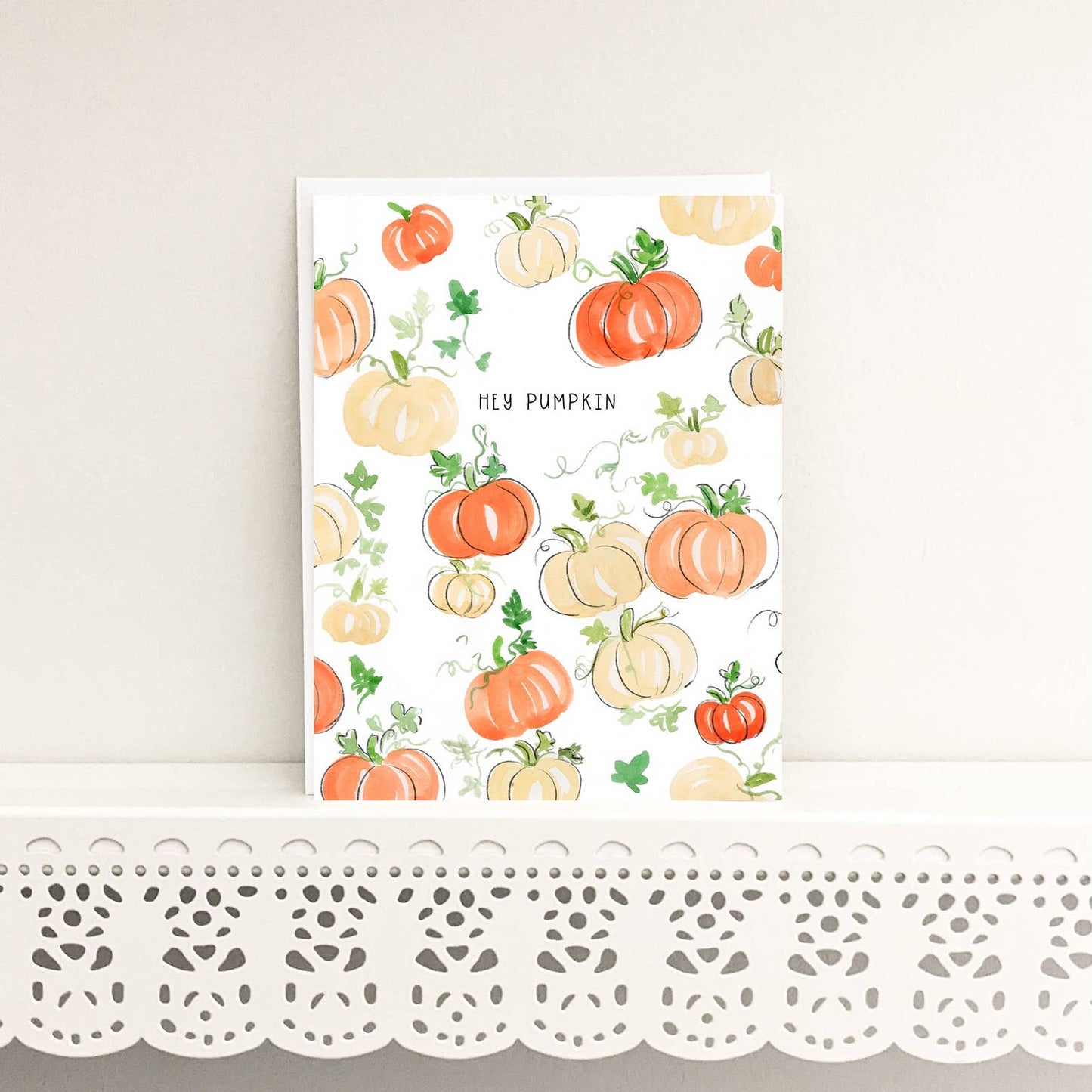 Almeida Illustrations - Hey Pumpkin! Fall & Pumpkin Spice Greeting Card: White