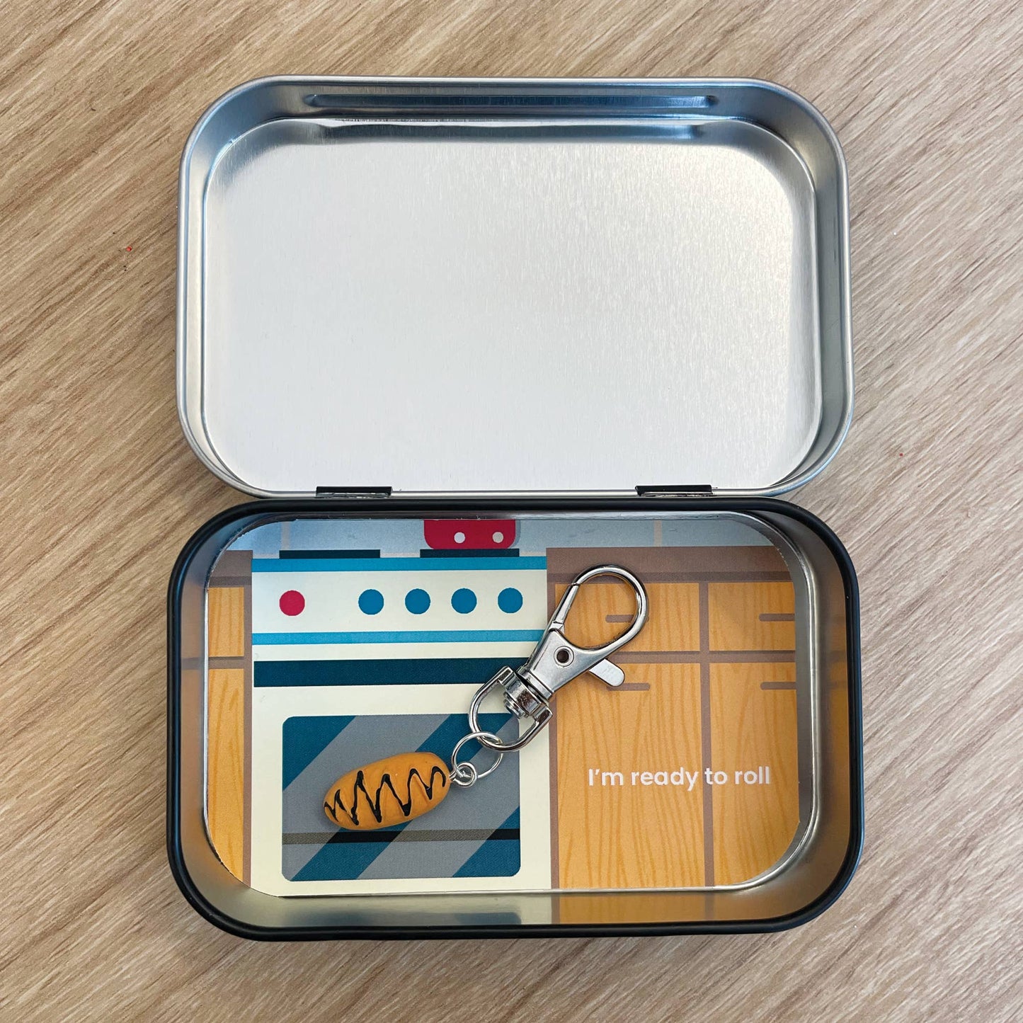 Design Corner - Matchbox Surprise Card Tin - Nice Buns keychain