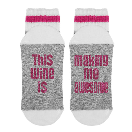 Sock Dirty to Me - This Wine Is Making Me Awesome - Socks: Glitter Pink