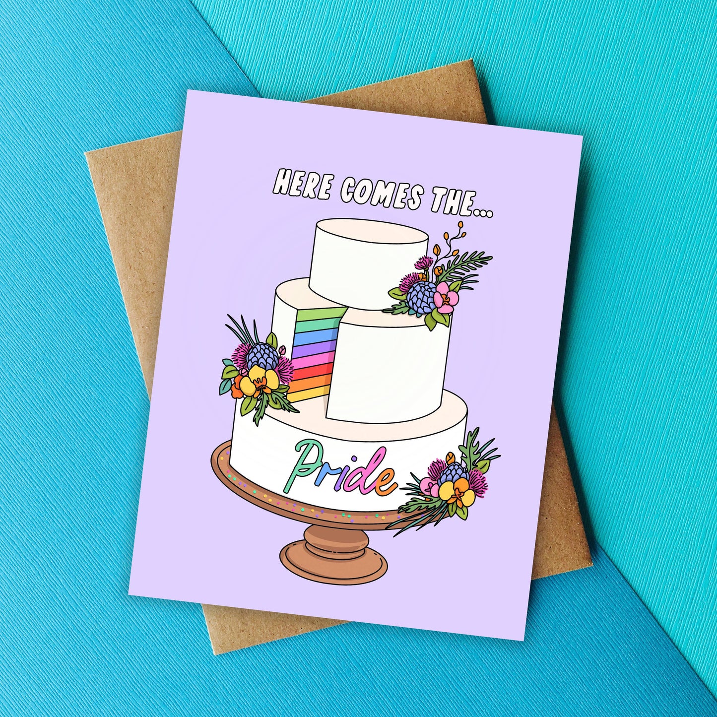 Top Hat and Monocle - Here Comes The Pride Funny Wedding Card, LGBTQ Pride Card