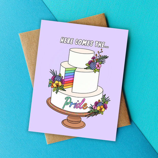 Top Hat and Monocle - Here Comes The Pride Funny Wedding Card, LGBTQ Pride Card