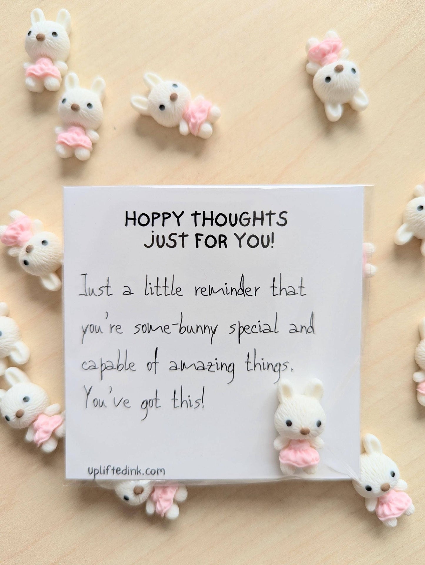 Uplifted Ink - Hoppy Thoughts Uplifting Mini Card with Bunny Figurine