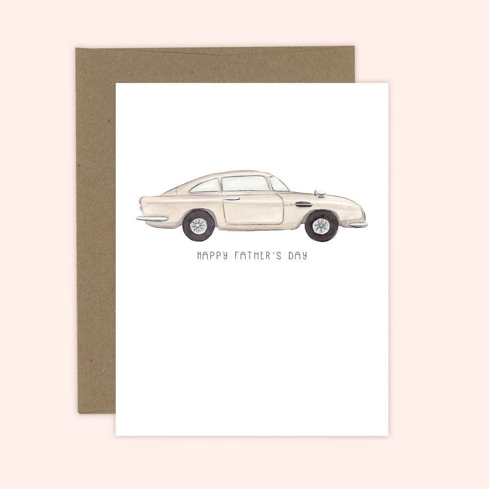 Almeida Illustrations - Vintage Aston Car - Father's Day Greeting Card: White