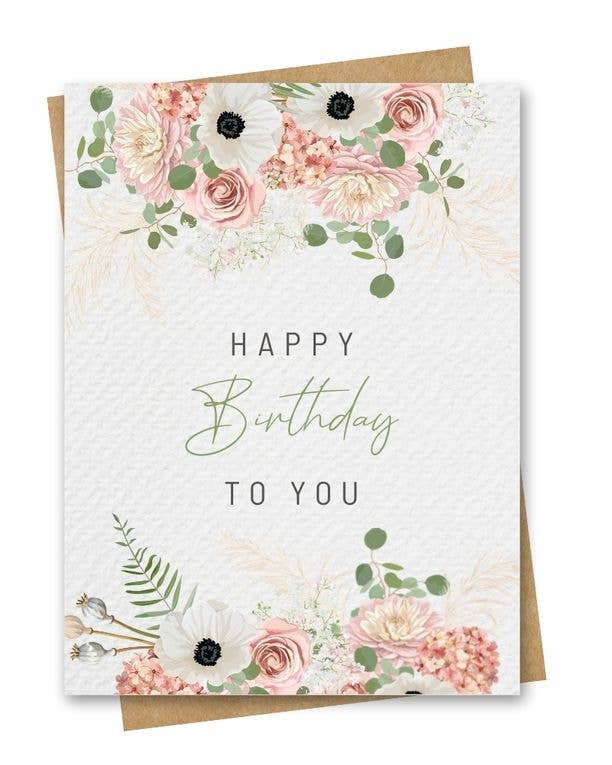 Paper Kuts - Pink Floral Happy Birthday Card, Includes Kraft Envelope: Square