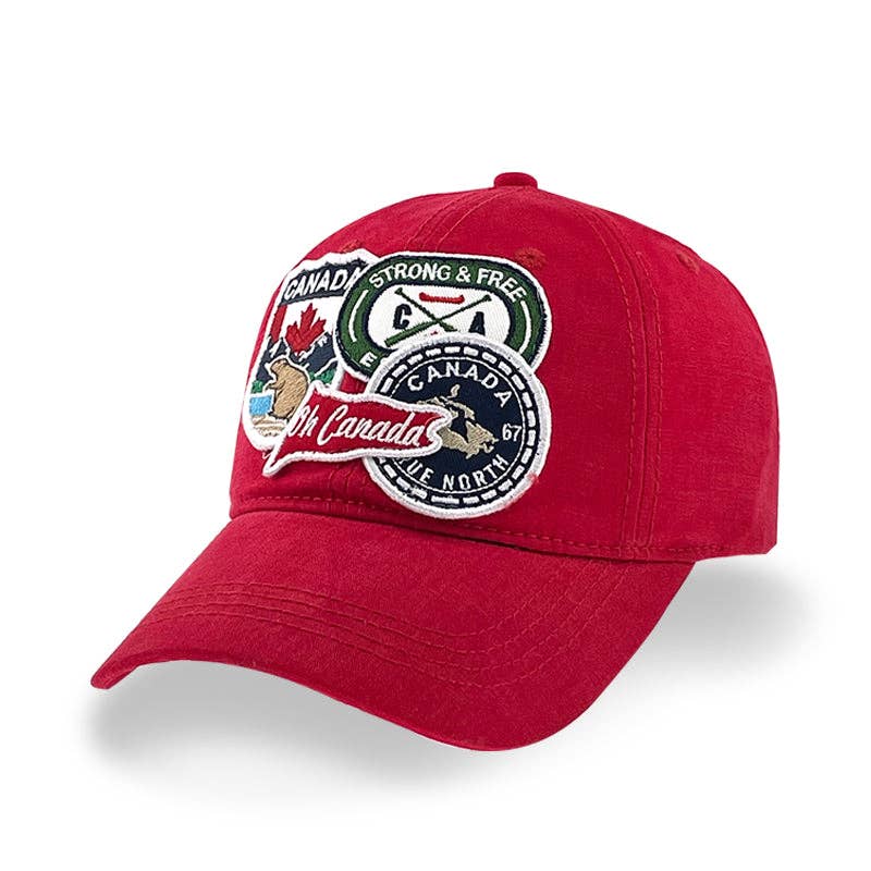 Northern Icons Canada - Canada Multi Patches washed canvas Cap: Red