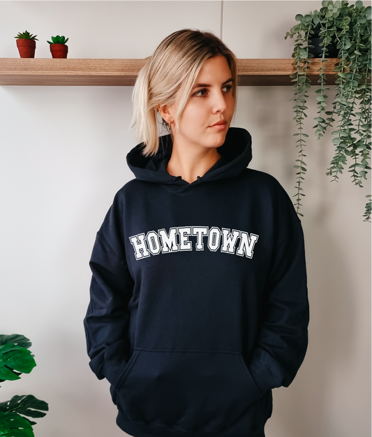 DIYxe - Hometown Varsity Hoodie | Personalized | Custom: Black / Large