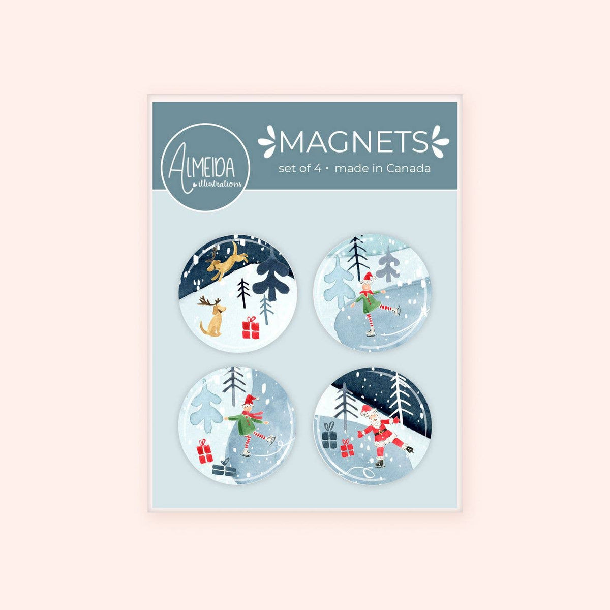 Almeida Illustrations - Christmas Skates Magnet Set