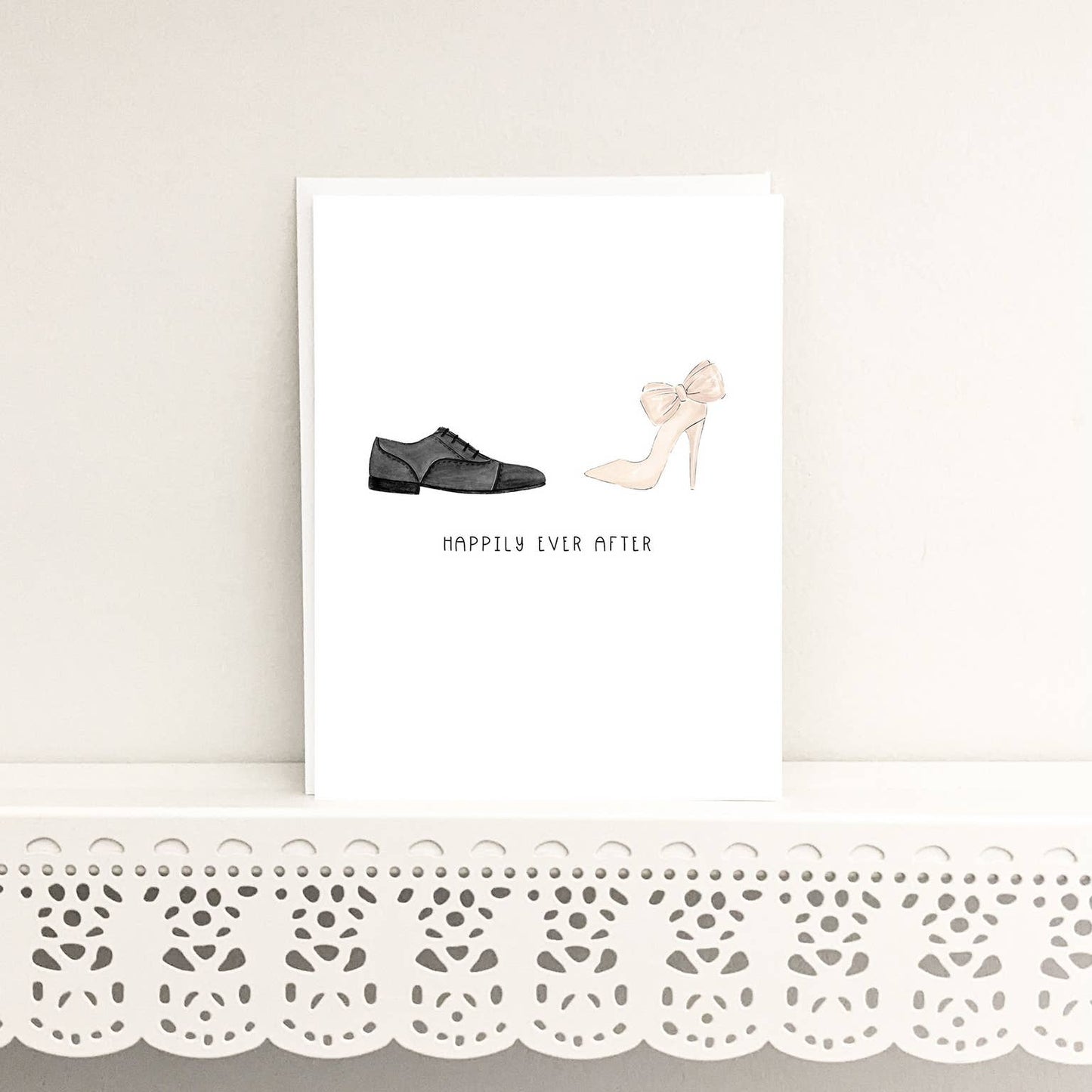 Almeida Illustrations - Happily Ever After Mr + Mrs Newlywed Greeting Card: White