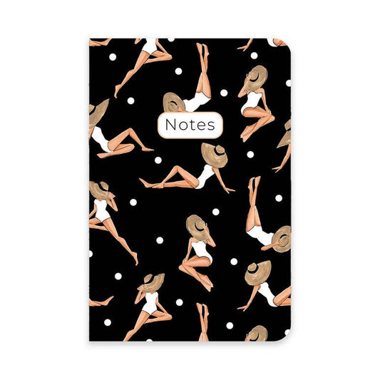 Almeida Illustrations - Black Retro Bikini Notebook - 48 Lined Pages