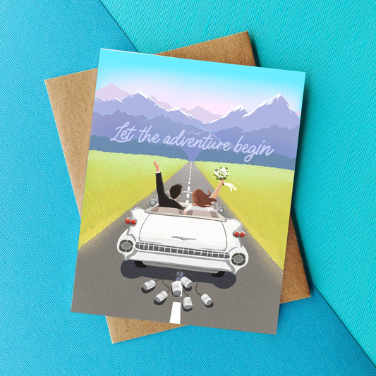 Top Hat and Monocle - Let the Adventure Begin Wedding Card- Wedding Day Card