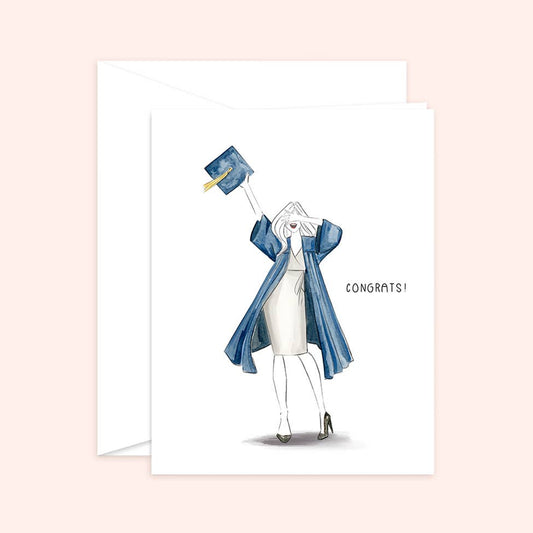 Almeida Illustrations - Congrats Grad! - Graduation Girl Greeting Card: White