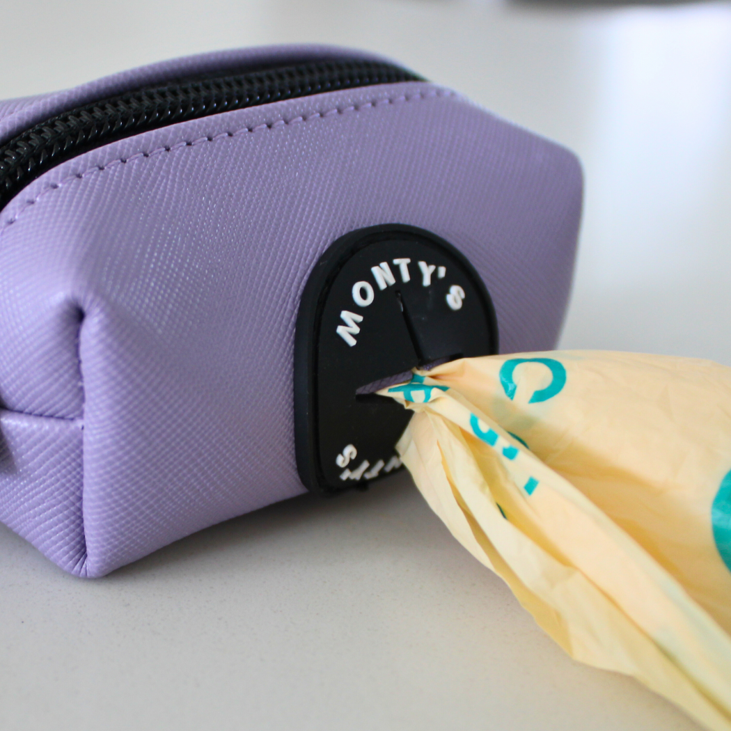 Monty's Bags - Vegan Leather Poop Bag Dispenser with 15 Standard Size Bags: Sunset Red