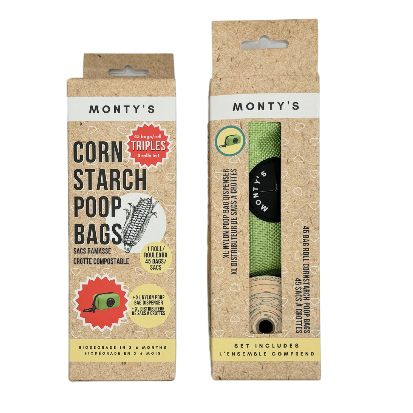 Monty's Bags - XL Nylon Poop Bag Dispenser Set with 45 Bag Triples Roll: Black