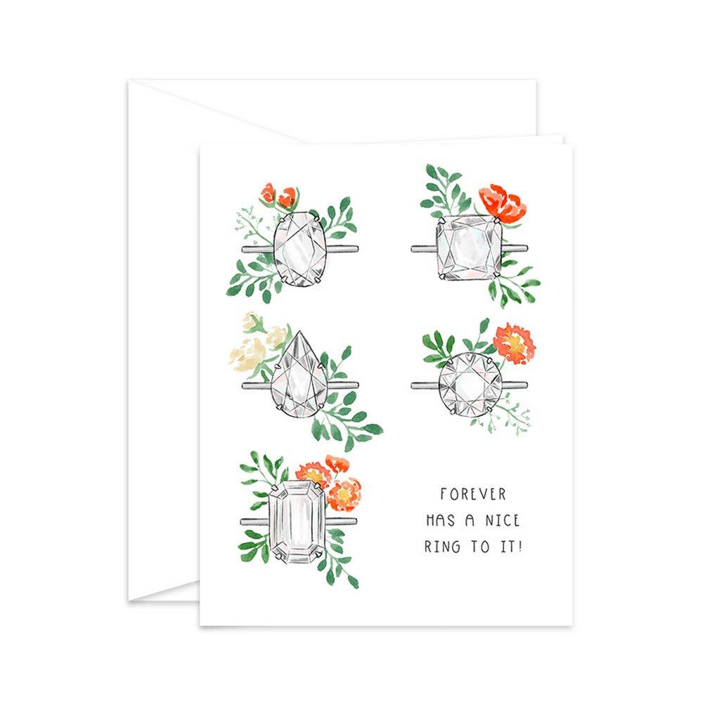 Almeida Illustrations - Floral Ring - Newly Engaged - Bridal Shower Engagement Card: White