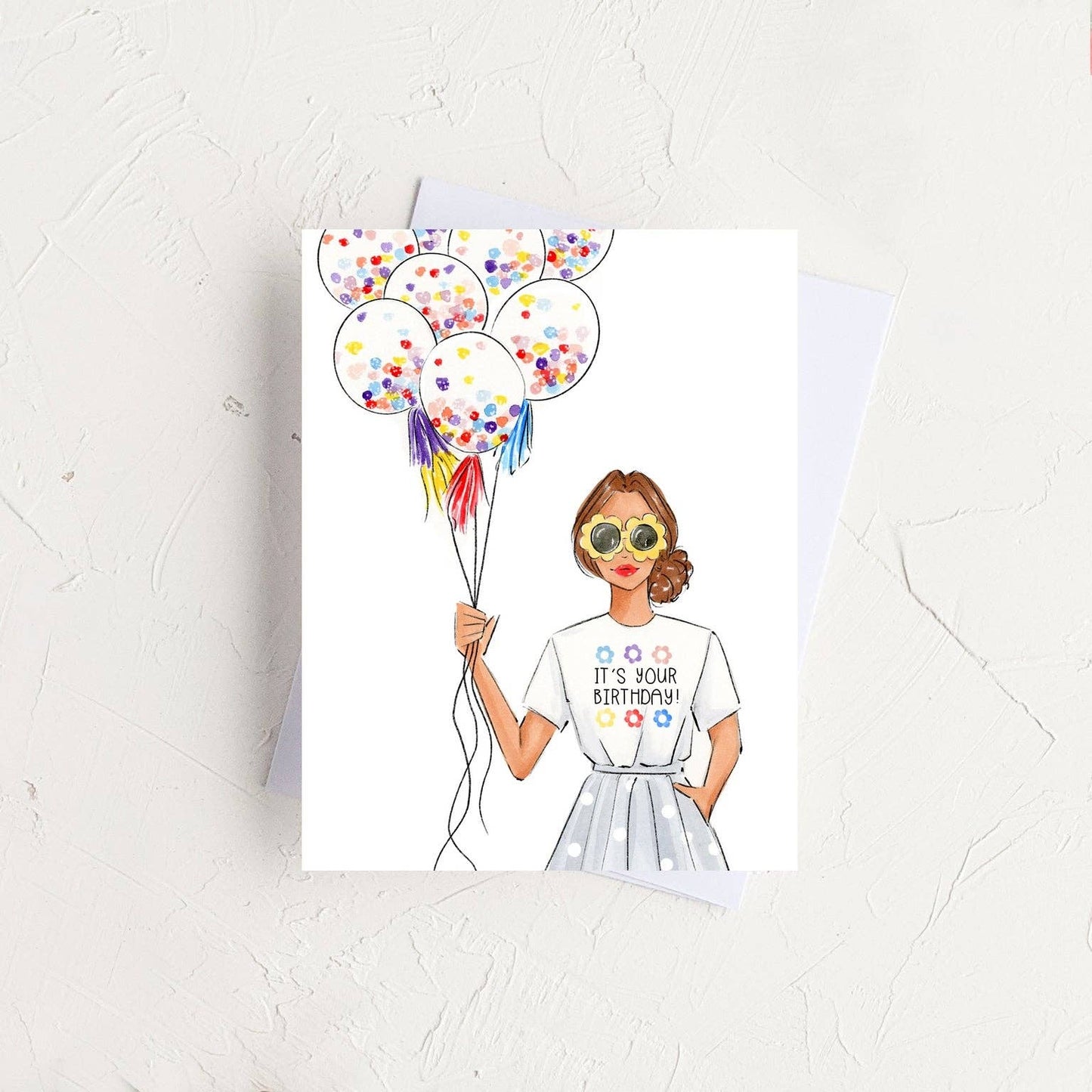 Almeida Illustrations - It's your Birthday! Colorful Birthday Greeting Card: Smooth (while qtys last) + White Envelope