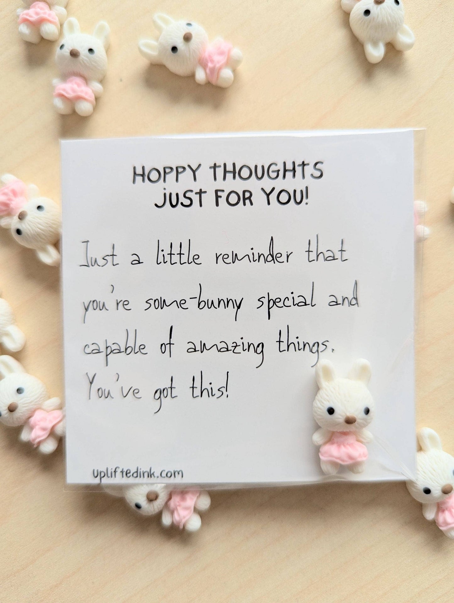 Uplifted Ink - Hoppy Thoughts Uplifting Mini Card with Bunny Figurine