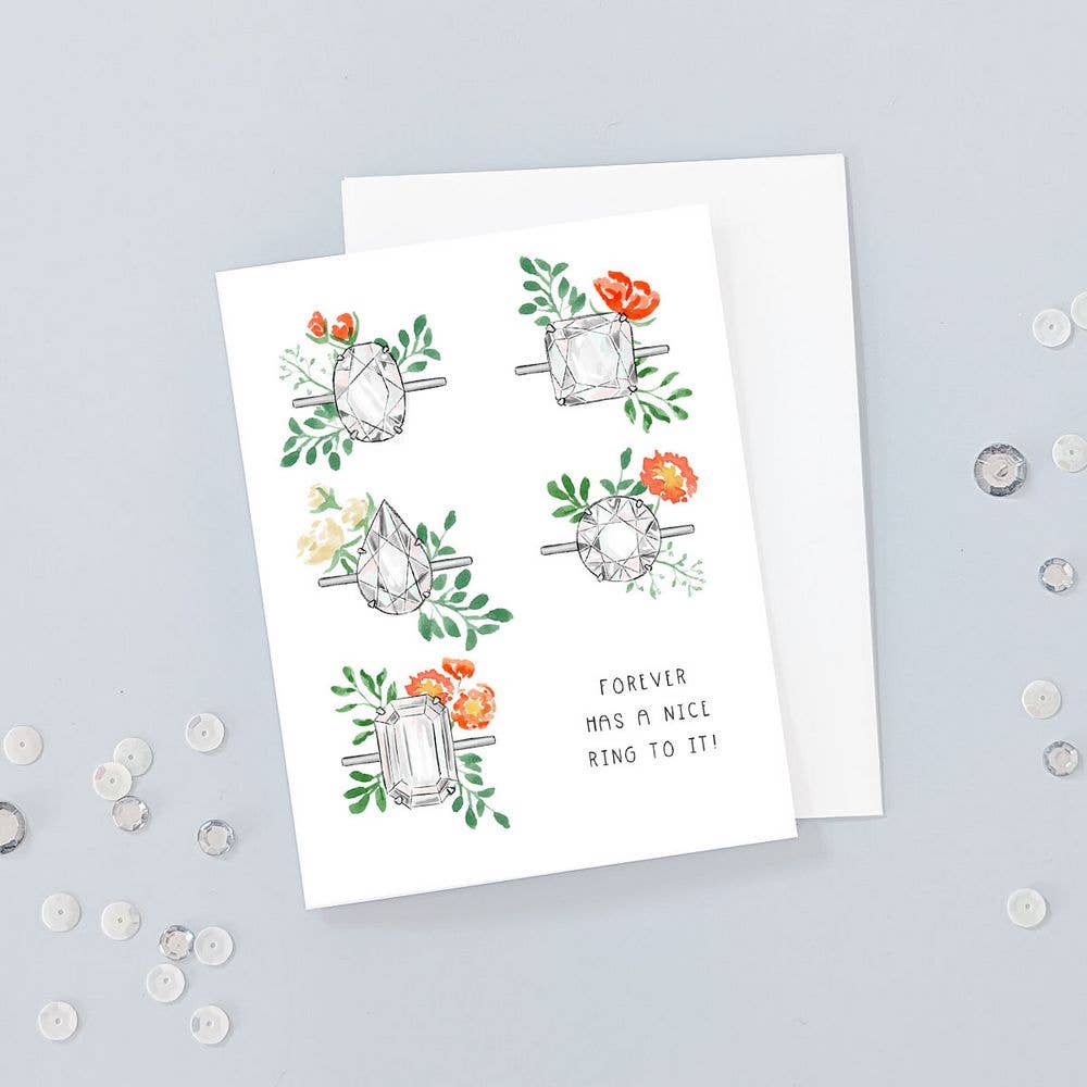 Almeida Illustrations - Floral Ring - Newly Engaged - Bridal Shower Engagement Card: White