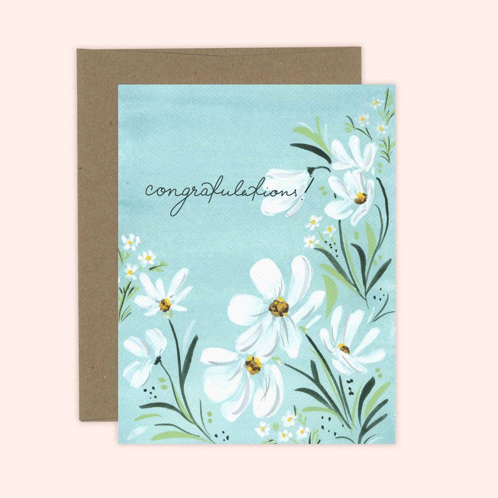 Almeida Illustrations - Congratulations Florals Card: White