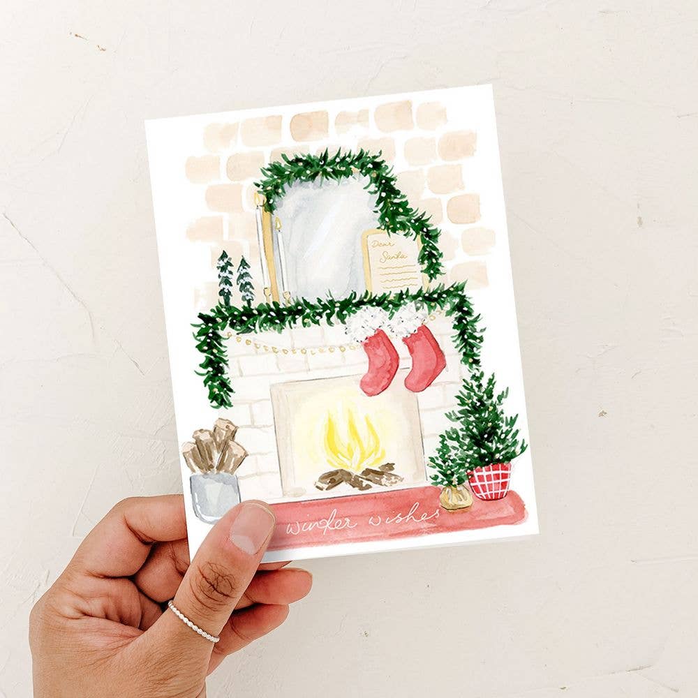Almeida Illustrations - The Holiday Mantle Christmas Card: White