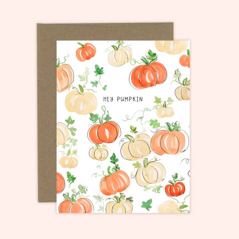 Almeida Illustrations - Hey Pumpkin! Fall & Pumpkin Spice Greeting Card: White