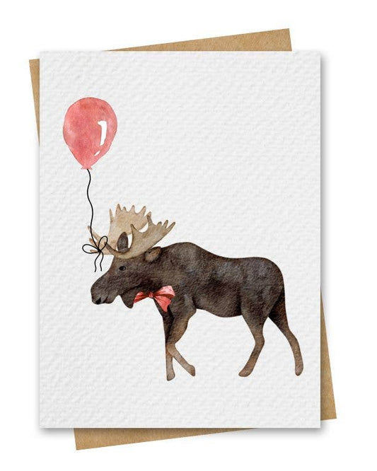 Paper Kuts - Watercolour Moose With Red Balloon Birthday Card: Square