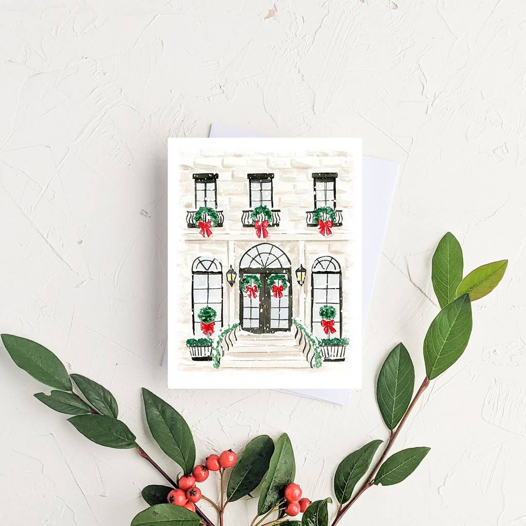 Almeida Illustrations - Christmas House Greeting Card: White