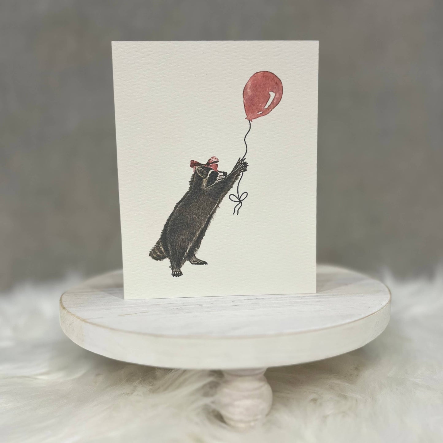 Paper Kuts - Watercolour Raccoon With Red Balloon Birthday Card: Square