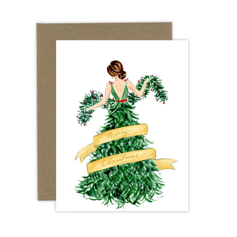 Almeida Illustrations - Merry Christmas Fashion Dress Card: White
