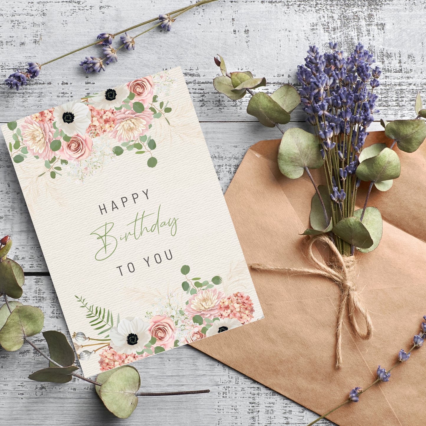 Paper Kuts - Pink Floral Happy Birthday Card, Includes Kraft Envelope: Square