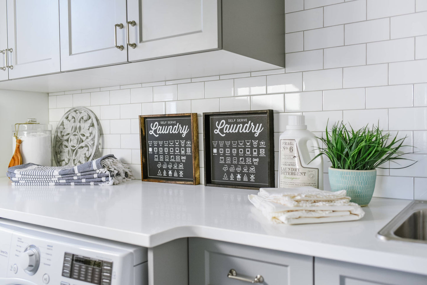 Williamraedesigns - Self Serve Laundry Symbols Framed Print - Laundry Room Decor: Black