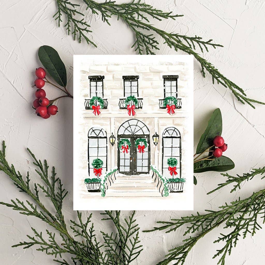 Almeida Illustrations - Christmas House Greeting Card: White