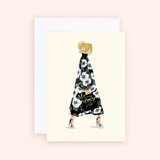 Almeida Illustrations - Mini Card - Floral Anemone Luxury Bag Girl Enclosure Card