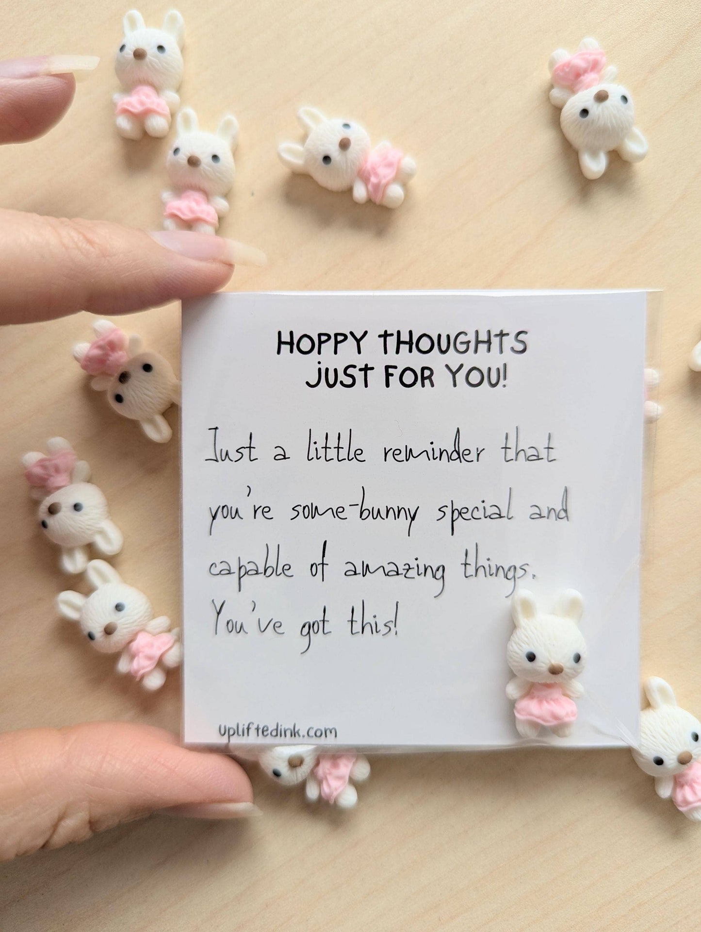 Uplifted Ink - Hoppy Thoughts Uplifting Mini Card with Bunny Figurine