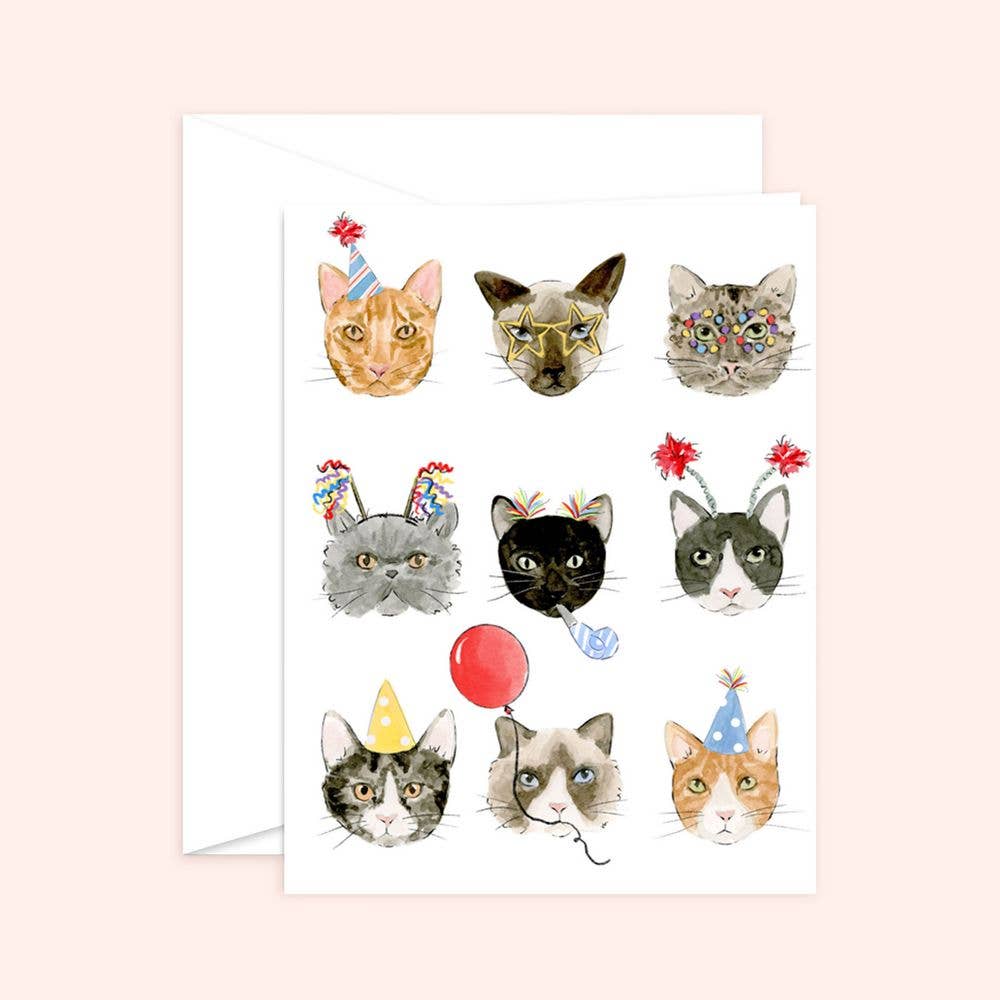 Almeida Illustrations - Birthday Cats Greeting Card: White