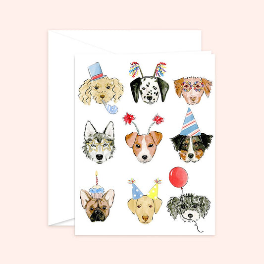 Almeida Illustrations - Birthday Dogs Greeting Card: White