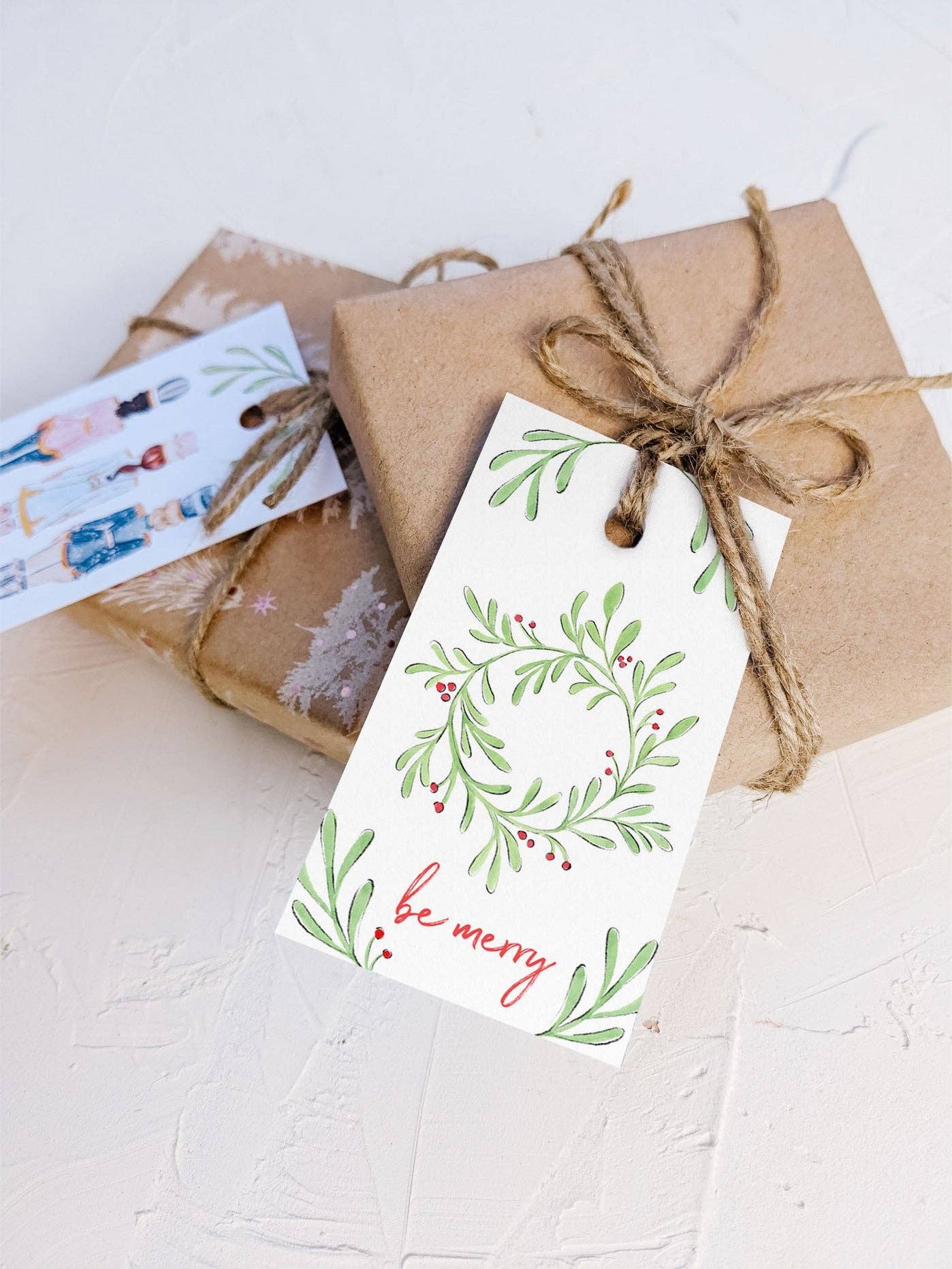 Almeida Illustrations - Be Merry - Set of 8 Holiday Gift Tags + String