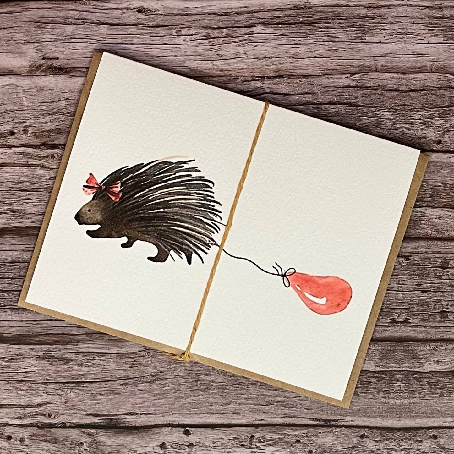 Paper Kuts - Watercolour Porcupine With Red Balloon Birthday Card