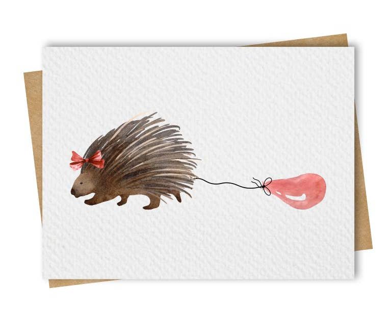 Paper Kuts - Watercolour Porcupine With Red Balloon Birthday Card