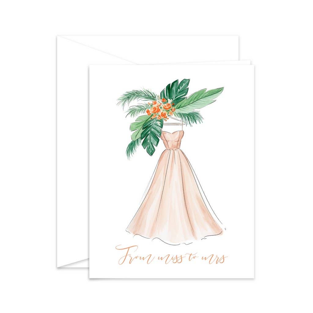 Almeida Illustrations - Miss to Mrs. - Bridal Shower, Newly Engaged Greeting Card: White
