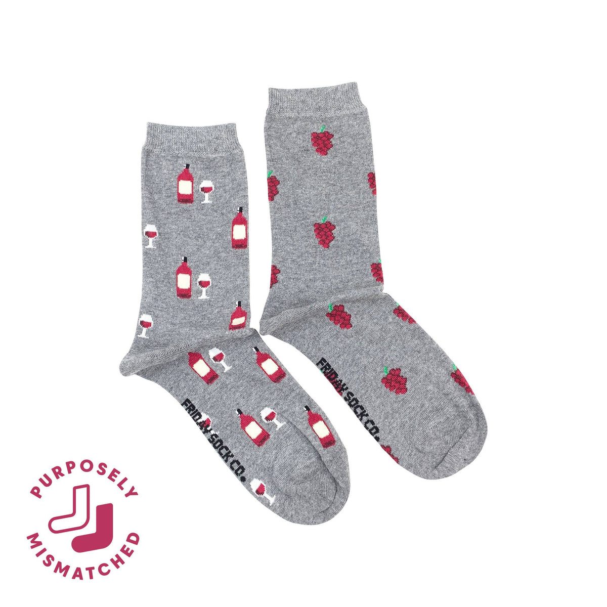 Friday Sock Co. - Women's Red Wine & Grapes Crew Socks - Combed Cotton: Women’s 5 – 10