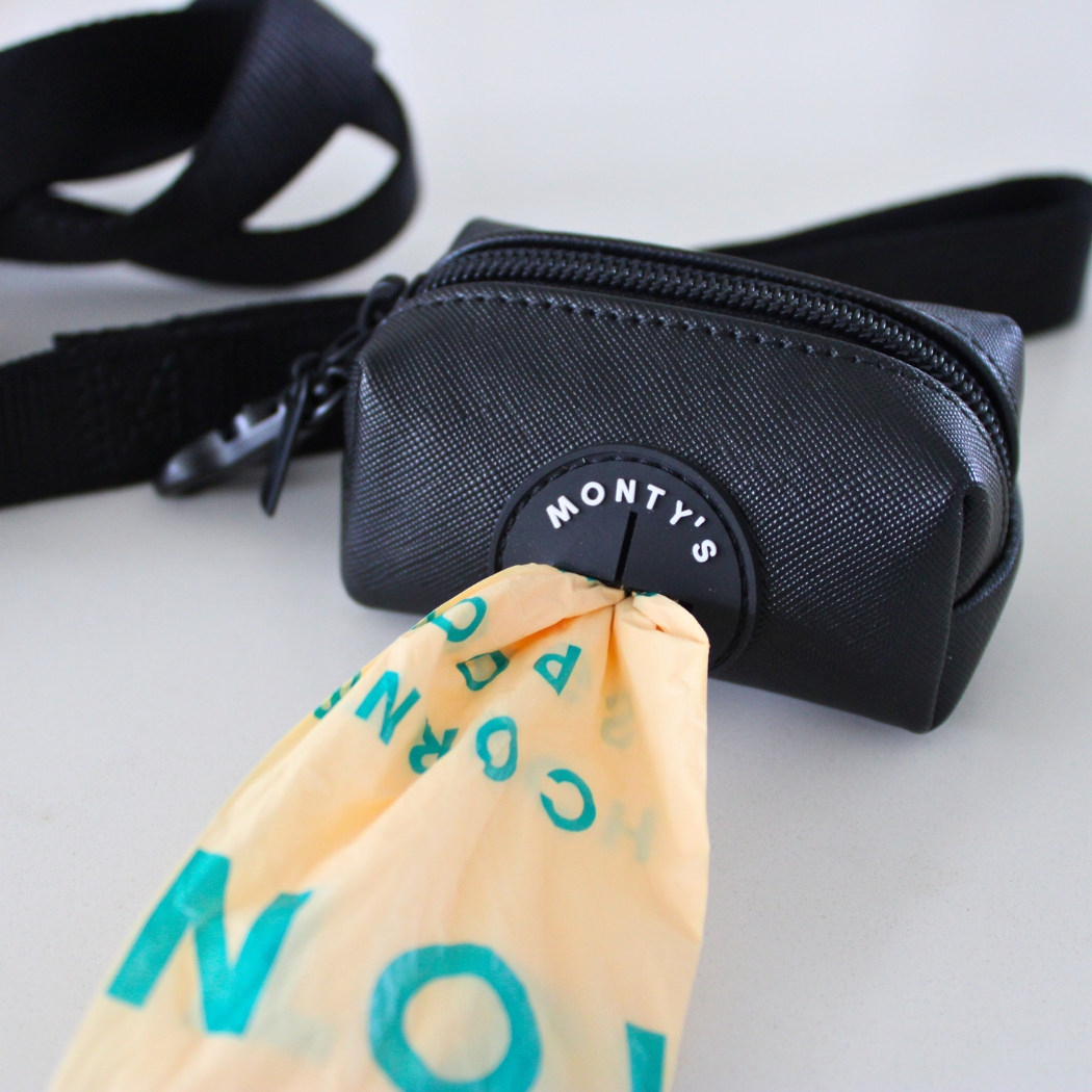 Monty's Bags - Vegan Leather Poop Bag Dispenser with 15 Standard Size Bags: Sunset Red