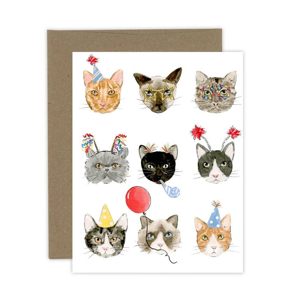 Almeida Illustrations - Birthday Cats Greeting Card: White