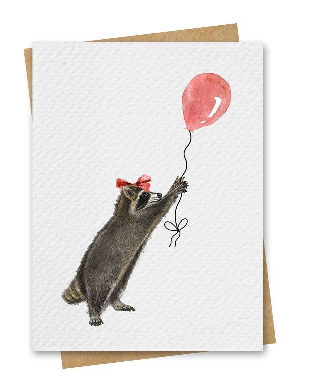 Paper Kuts - Watercolour Raccoon With Red Balloon Birthday Card: Square
