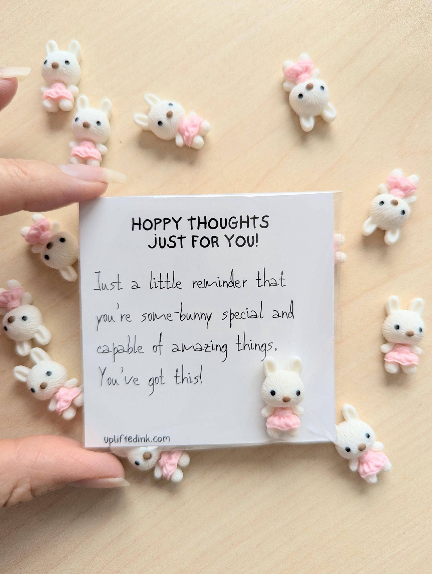 Uplifted Ink - Hoppy Thoughts Uplifting Mini Card with Bunny Figurine