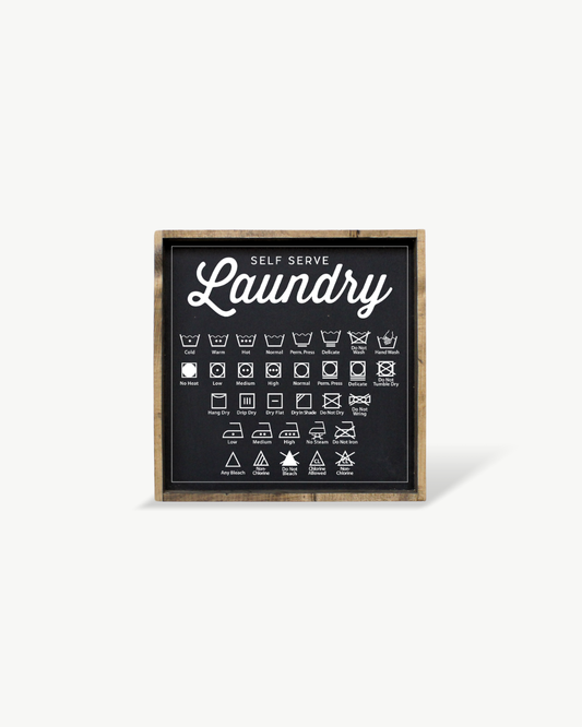 Williamraedesigns - Self Serve Laundry Symbols Framed Print - Laundry Room Decor: Black